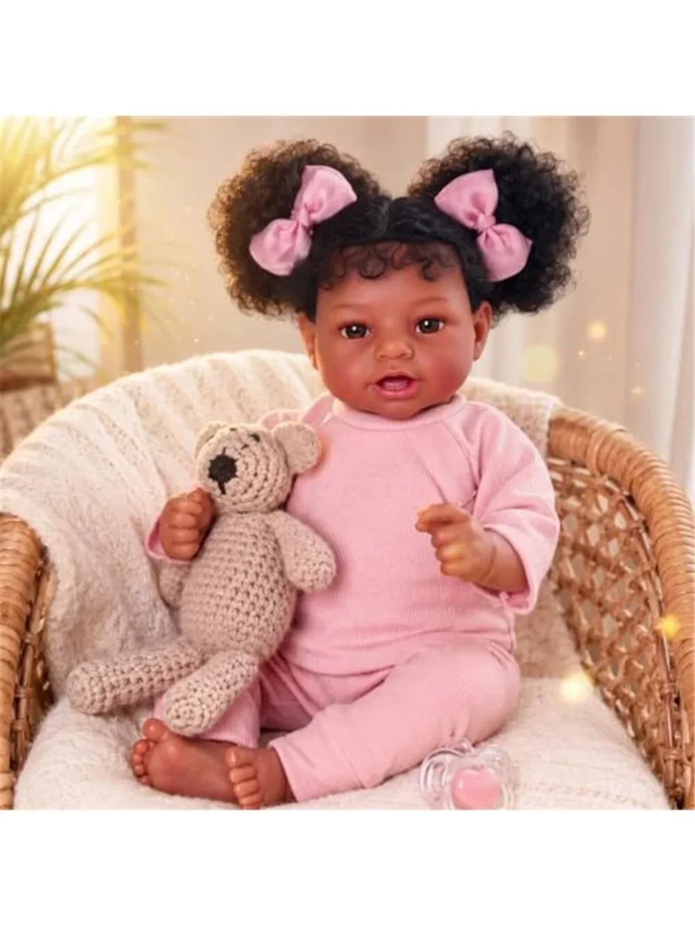 20 Inch Black Reborn Baby Girl Doll Hand Painted Veins Rattles Complete Gift Set